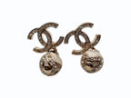 Chanel CC Logo Dangling Earrings Rhinestone Metal Resin — view 2
