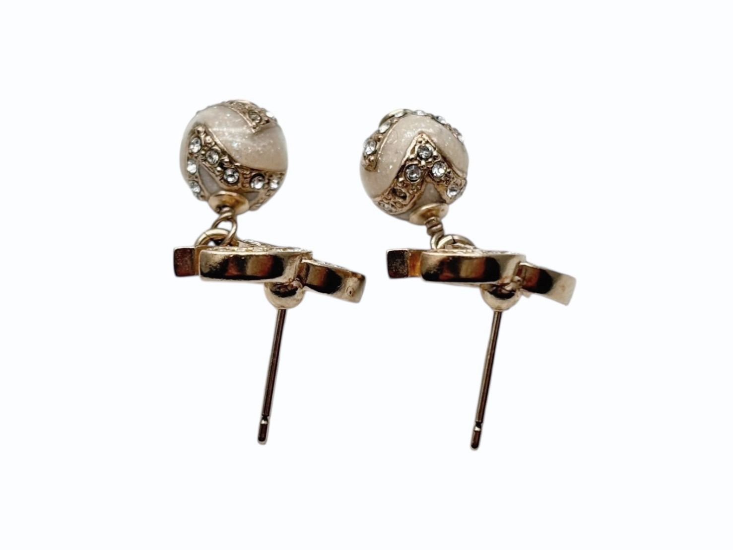 Chanel CC Logo Dangling Earrings Rhinestone Metal Resin — view 3