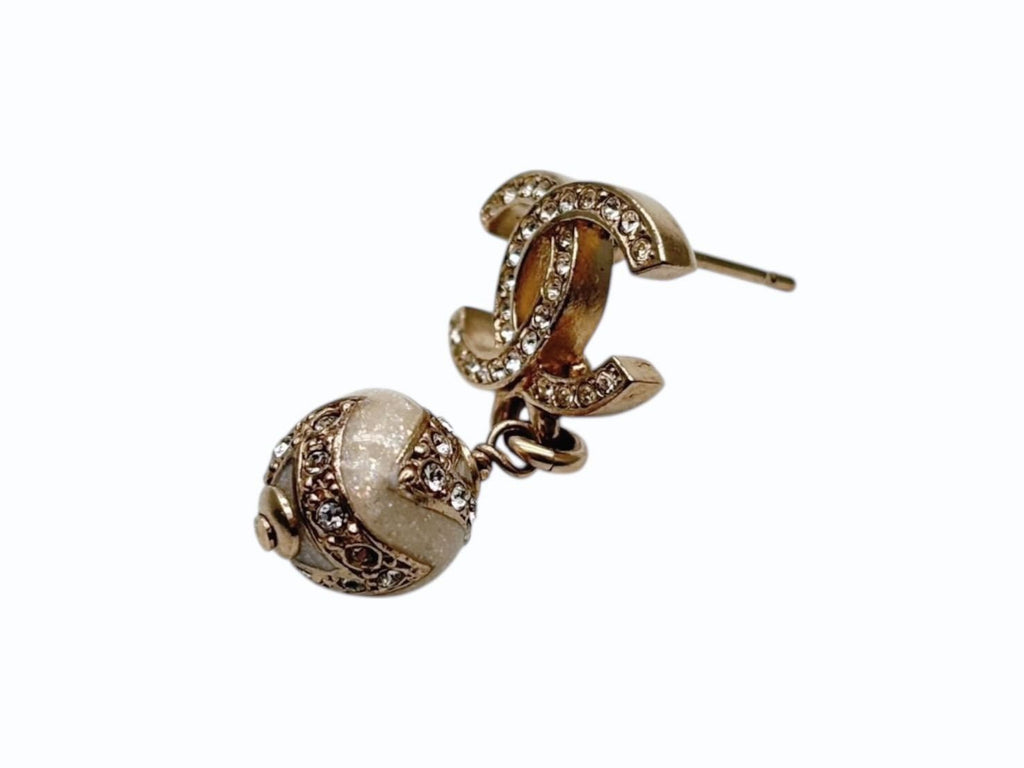 Chanel CC Logo Dangling Earrings Rhinestone Metal Resin — view 4