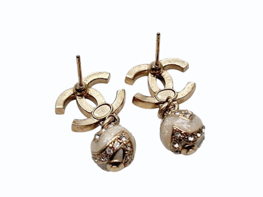 Chanel CC Logo Dangling Earrings Rhinestone Metal Resin — view 6