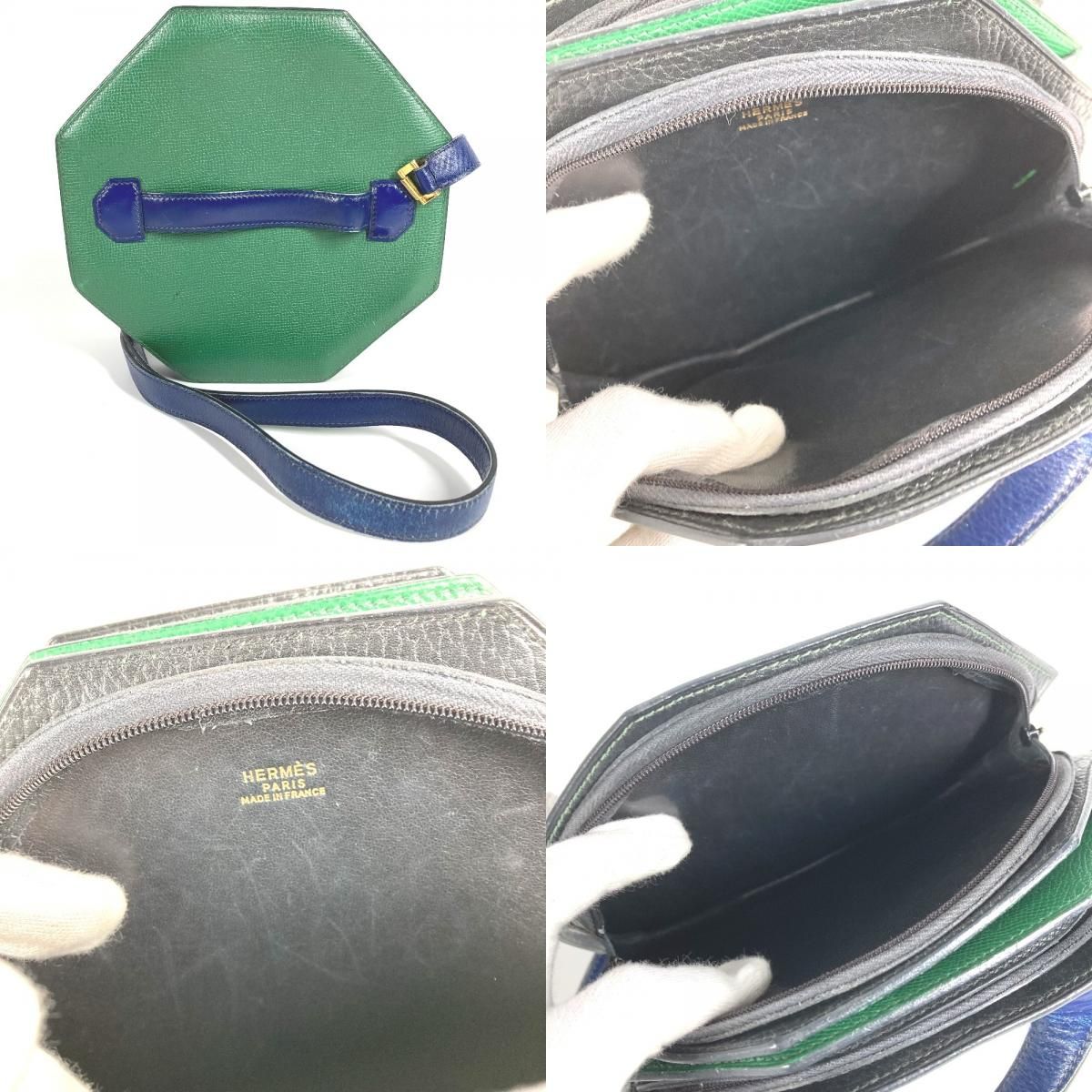 Hermes Shoulder Bag Bandoneon Leather Green Blue — view 9