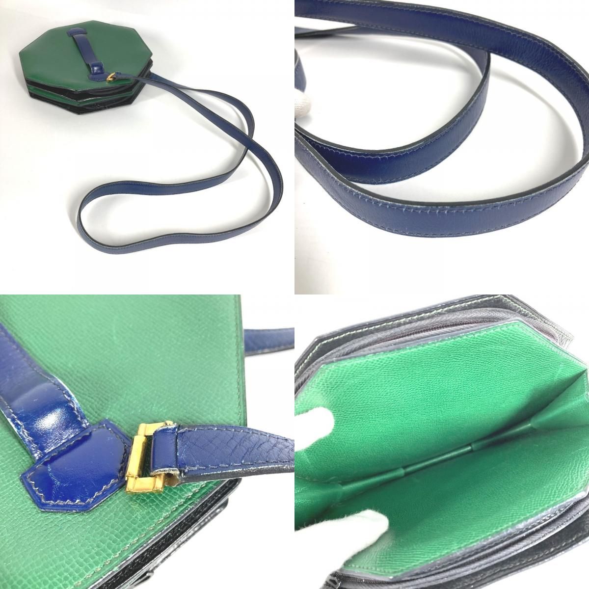 Hermes Shoulder Bag Bandoneon Leather Green Blue — view 8