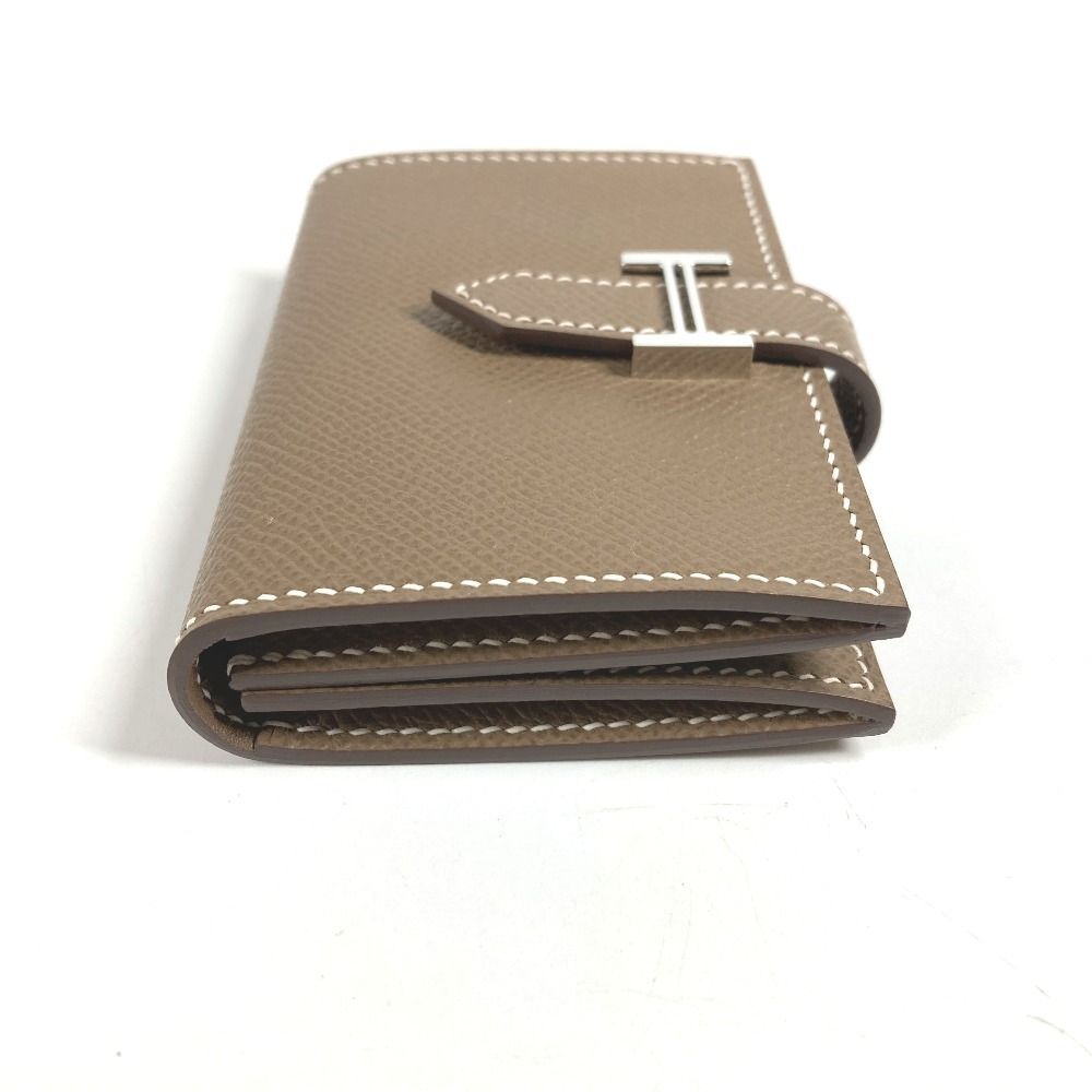 Hermes Card Case Bearn H Logo Leather Etoupe Beige — view 5