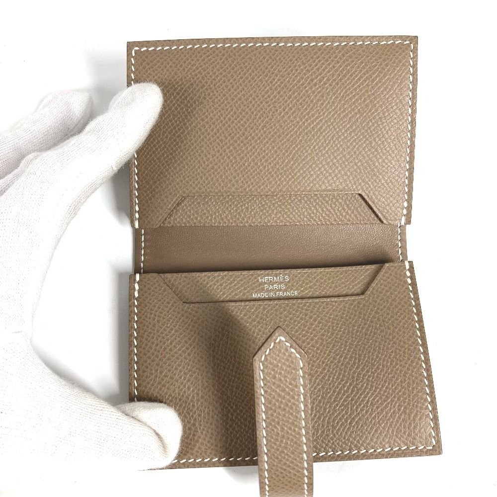 Hermes Card Case Bearn H Logo Leather Etoupe Beige — view 8
