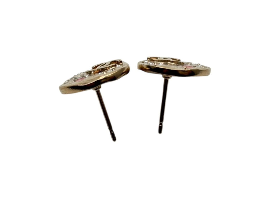 Chanel CC Logo Round Earrings 16 Rhinestone Color Stone Gold Metal — view 3