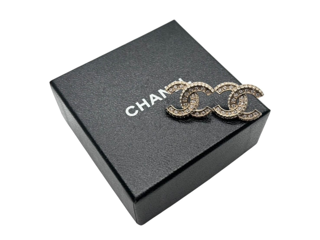 Chanel CC Logo Earrings Rhinestone Gold Plated