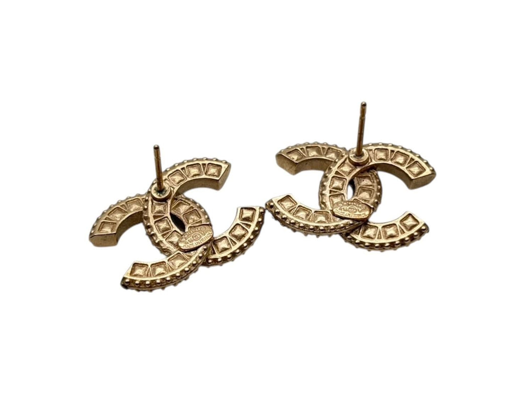Chanel CC Logo Earrings Rhinestone Gold Plated — view 6