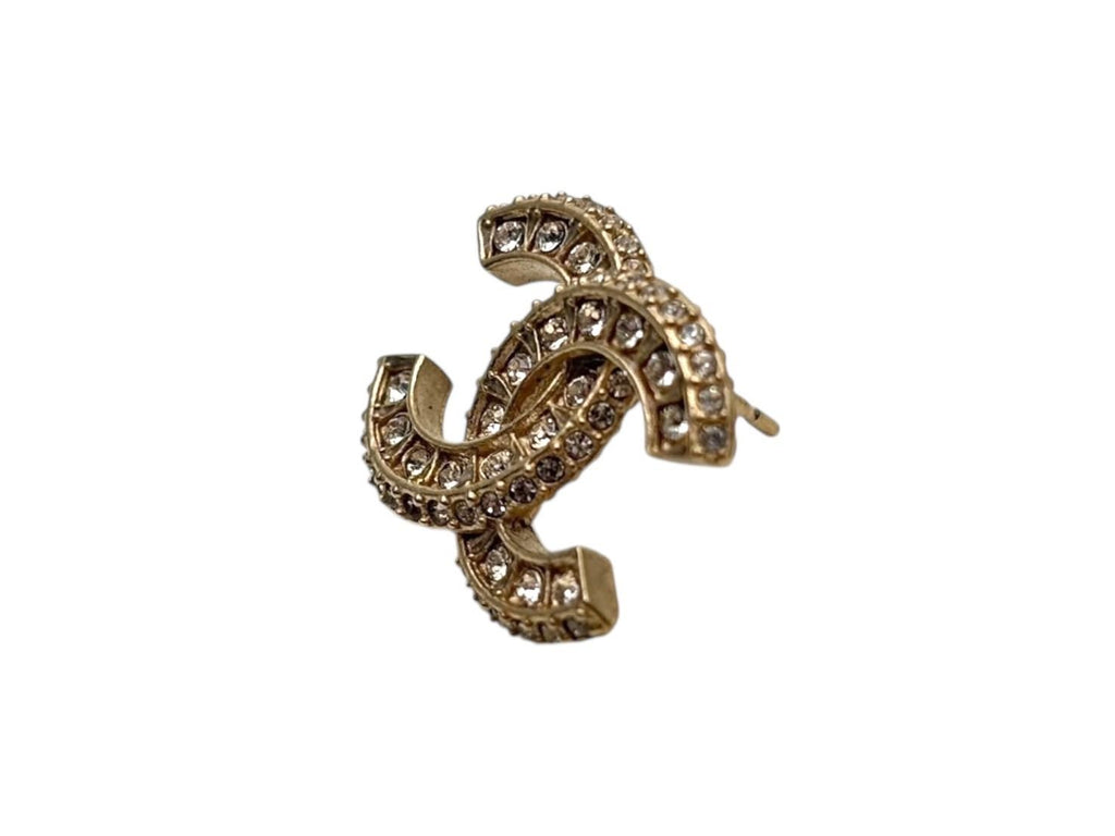 Chanel CC Logo Earrings Rhinestone Gold Plated — view 4