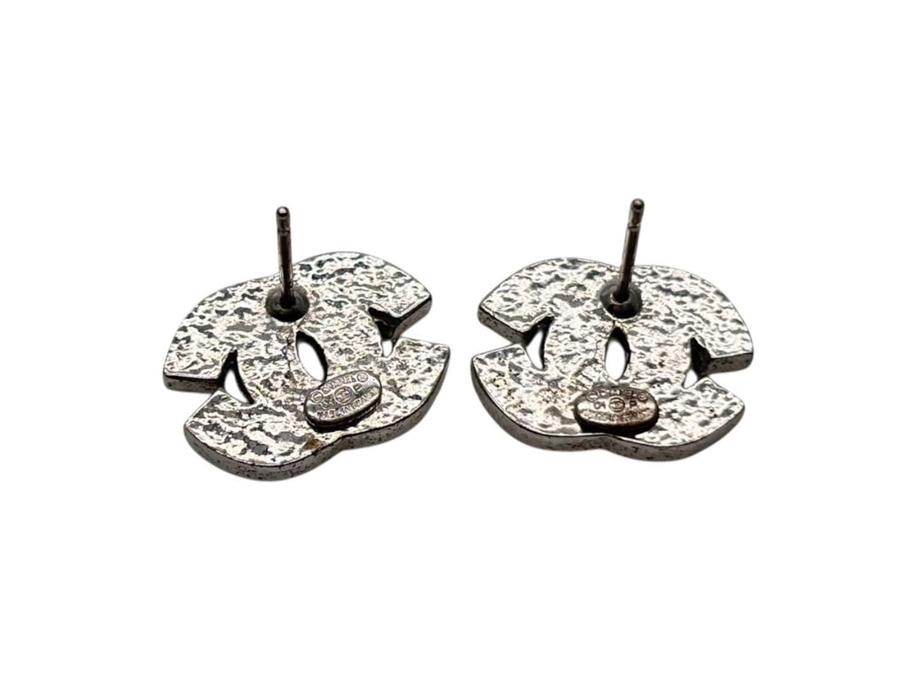 Chanel Earrings CC Logo 07 Metal Square Rhinestone Silver — view 4