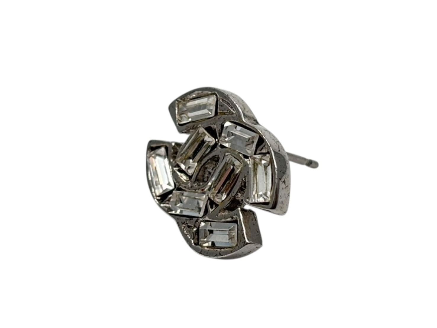 Chanel Earrings CC Logo 07 Metal Square Rhinestone Silver — view 3