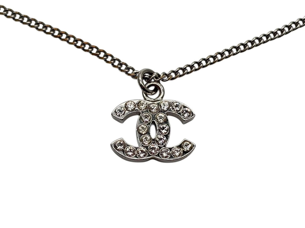 Chanel CC Logo Necklace 11 44 Rhinestone Metal Clear Silver — view 2