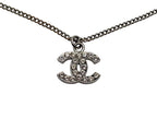Chanel CC Logo Necklace 11 44 Rhinestone Metal Clear Silver — view 2