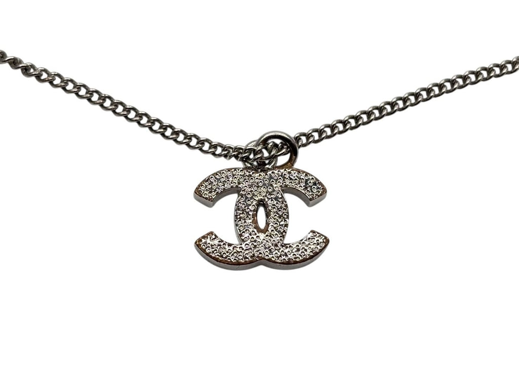Chanel CC Logo Necklace 11 44 Rhinestone Metal Clear Silver — view 5