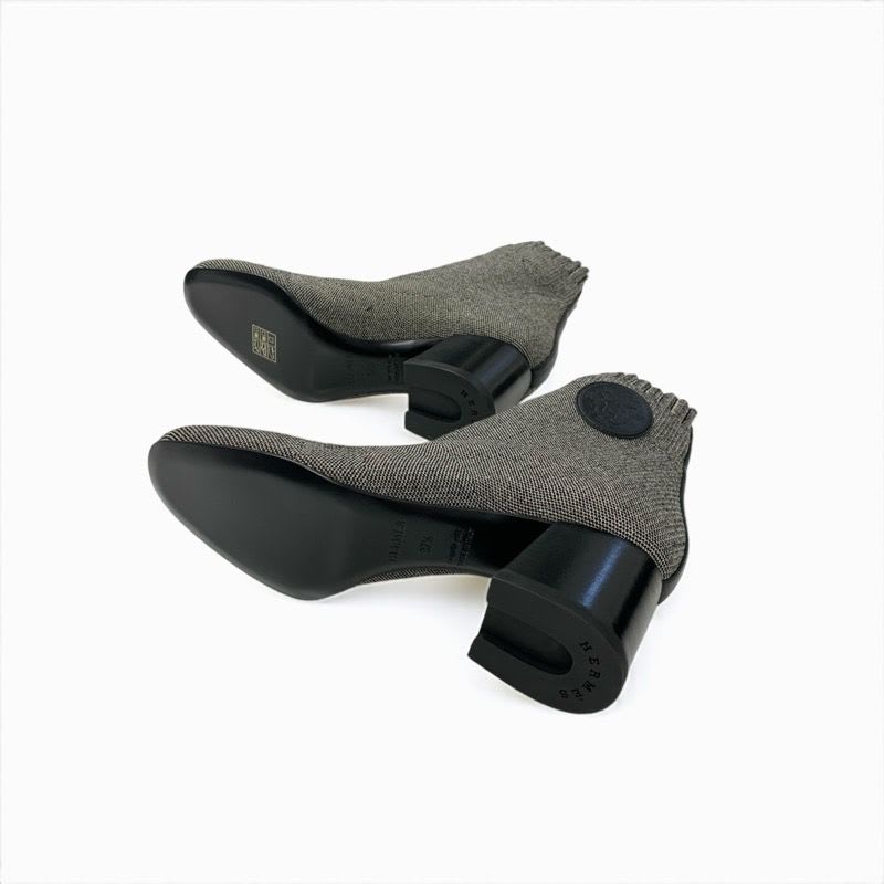 Hermes Volver Boots Short Shoes Fabric Gray Black Sock Exlibris Knit — view 6