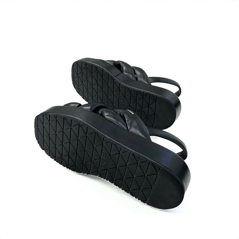Prada Sandals Shoes Leather Black Logo Platform Padded Nappa — view 6