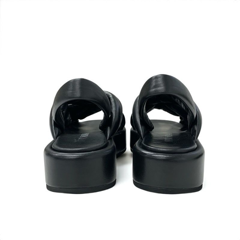 Prada Sandals Shoes Leather Black Logo Platform Padded Nappa — view 5