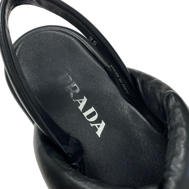 Prada Sandals Shoes Leather Black Logo Platform Padded Nappa — view 7