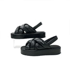 Prada Sandals Shoes Leather Black Logo Platform Padded Nappa — view 3