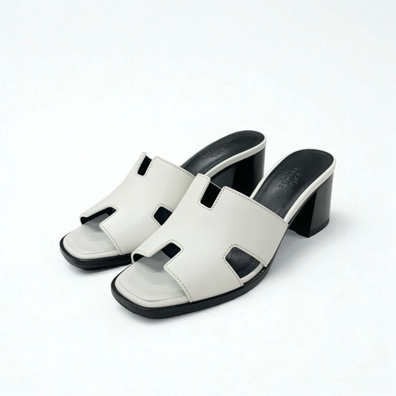Hermes Area 60 Sandals Shoes Leather White Mules — view 2