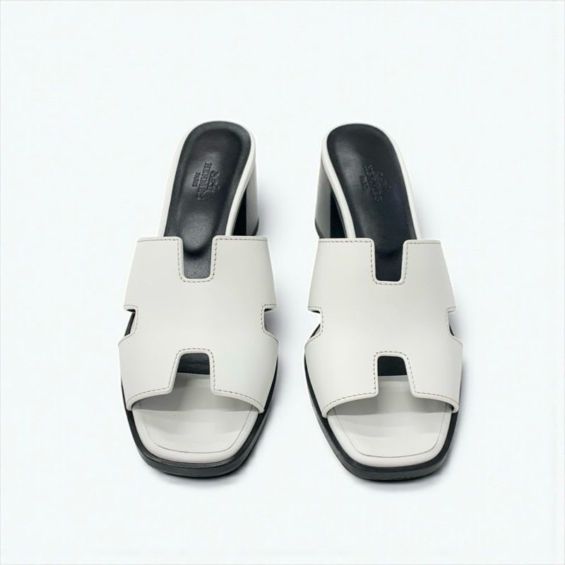 Hermes Area 60 Sandals Shoes Leather White Mules — view 3
