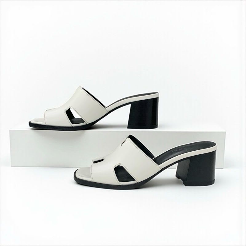 Hermes Area 60 Sandals Shoes Leather White Mules — view 4