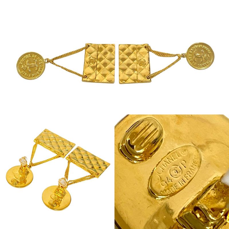 Chanel Vintage Quilted Bag Motif GP Earrings 94P — view 3