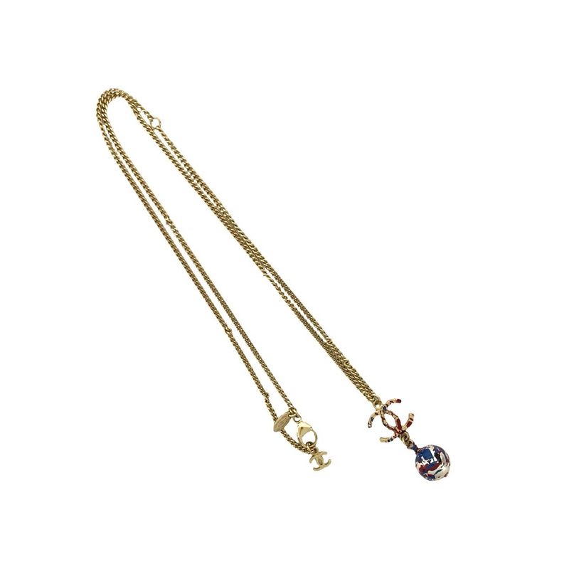 Chanel Coco Mark Motif GP Faux Pearl Paint Chain Necklace 13AB — view 5