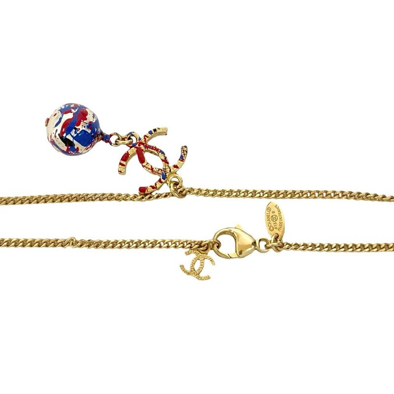 Chanel Coco Mark Motif GP Faux Pearl Paint Chain Necklace 13AB — view 4