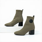 Hermes Volver Boots Short Shoes Fabric Leather Khaki Black Knit Exlibris — view 4