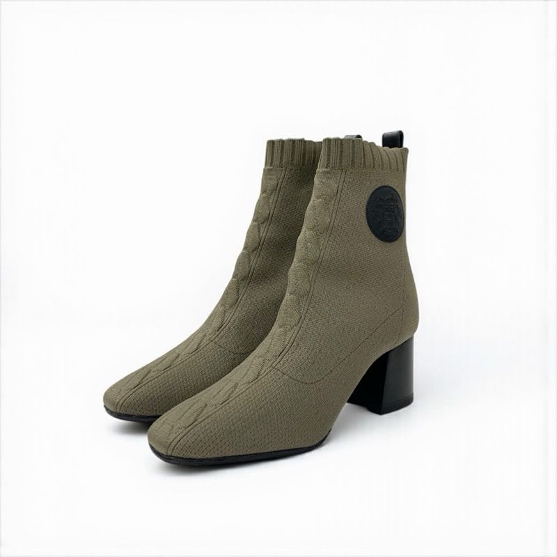 Hermes Volver Boots Short Shoes Fabric Leather Khaki Black Knit Exlibris — view 2