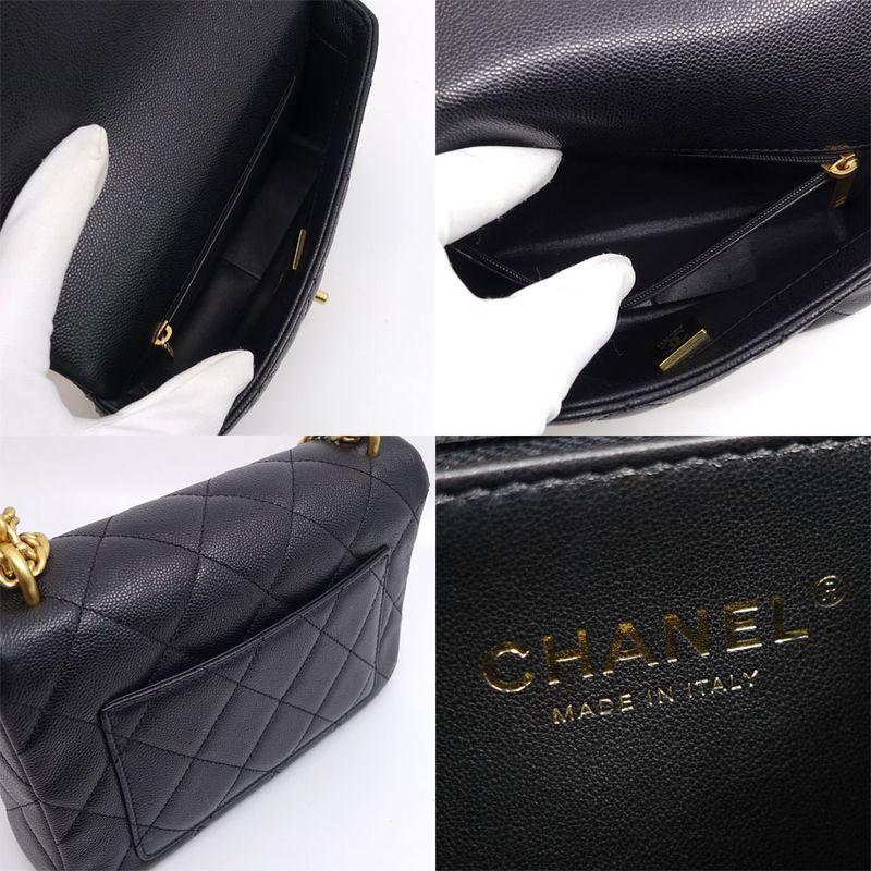 Chanel Quilted Chain Shoulder Bag Caviar Leather — view 7