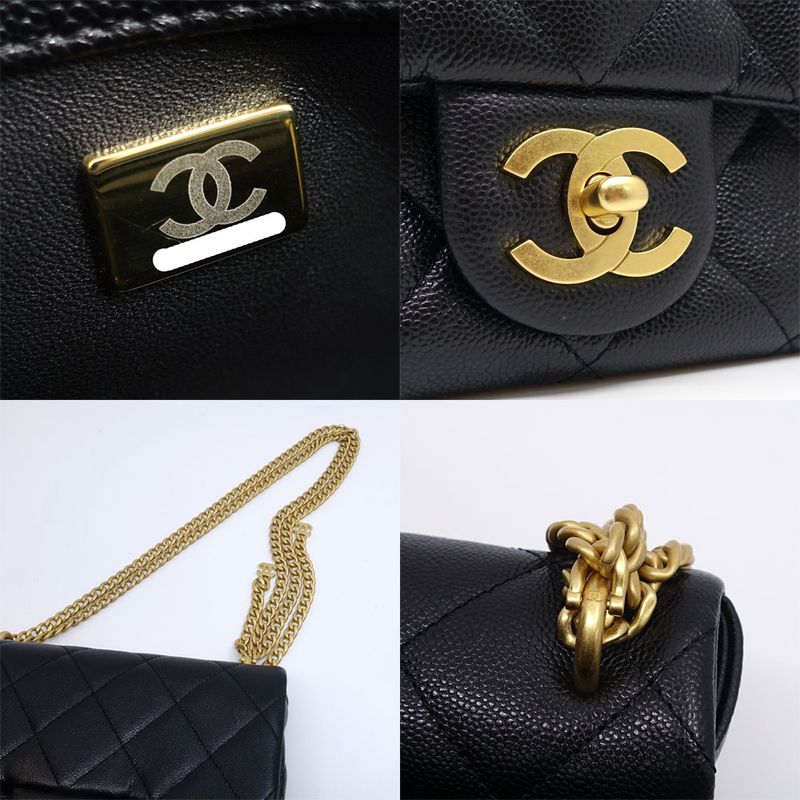 Chanel Quilted Chain Shoulder Bag Caviar Leather — view 8