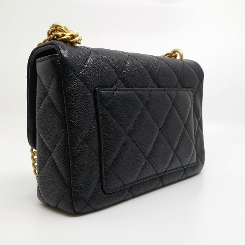 Chanel Quilted Chain Shoulder Bag Caviar Leather — view 3