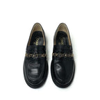 Chanel Loafer Leather Shoes Black Gold Coco Mark Chain Icon — view 2