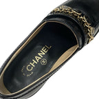Chanel Loafer Leather Shoes Black Gold Coco Mark Chain Icon — view 7