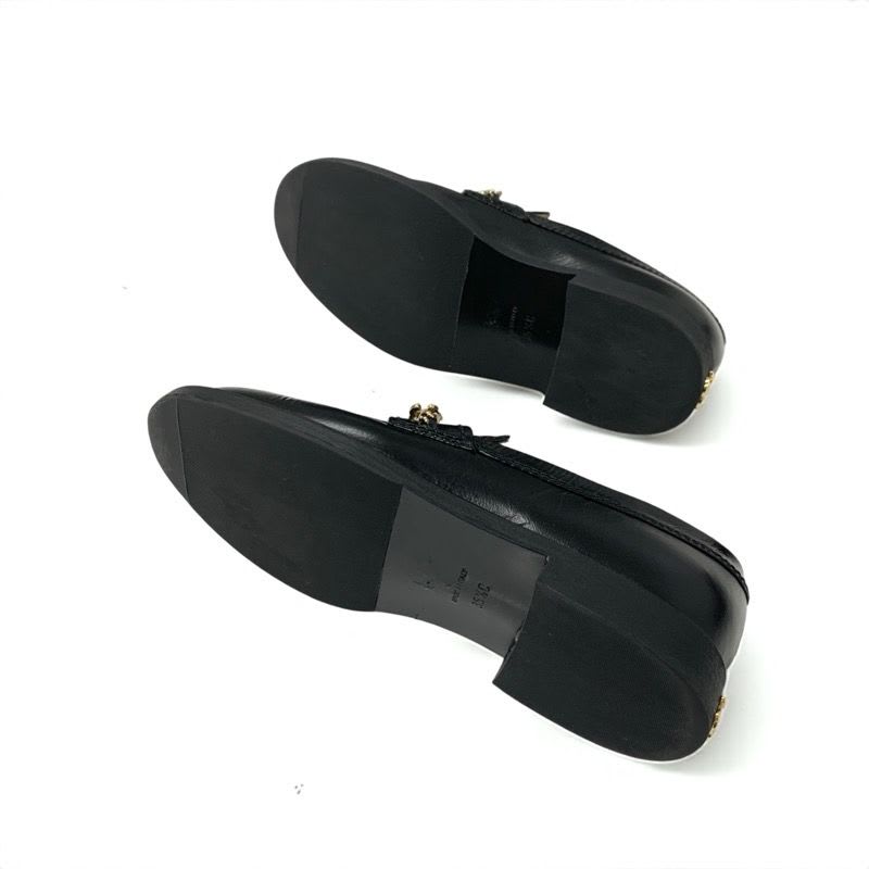 Chanel Loafer Leather Shoes Black Gold Coco Mark Chain Icon — view 6