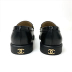 Chanel Loafer Leather Shoes Black Gold Coco Mark Chain Icon — view 5