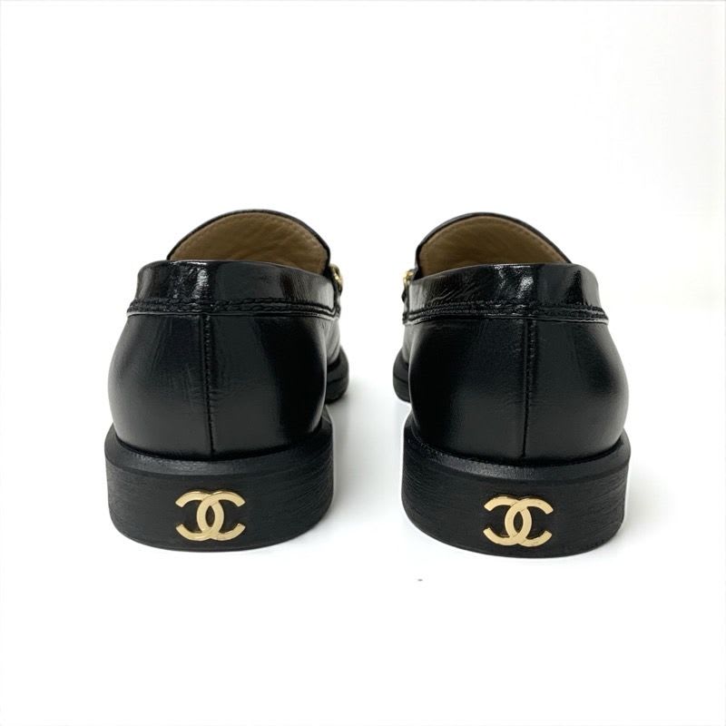 Chanel Loafer Leather Shoes Black Gold Coco Mark Chain Icon — view 5