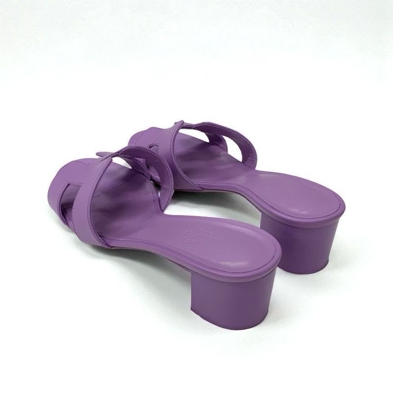 Hermes Oasis Sandals Shoes Leather Purple Mules — view 4