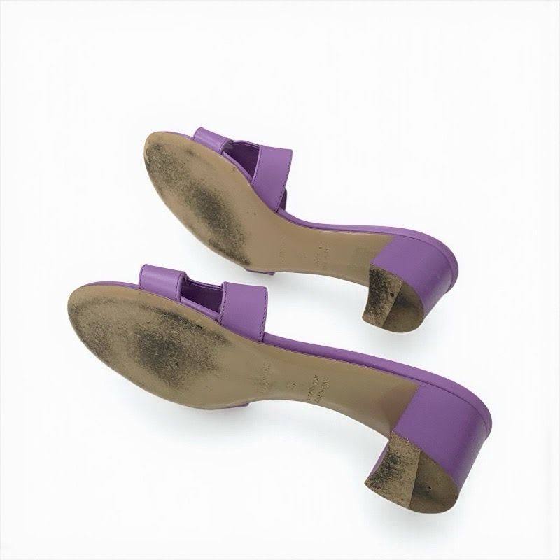 Hermes Oasis Sandals Shoes Leather Purple Mules — view 6