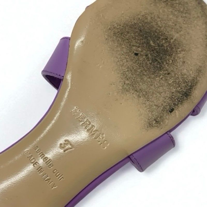 Hermes Oasis Sandals Shoes Leather Purple Mules — view 8
