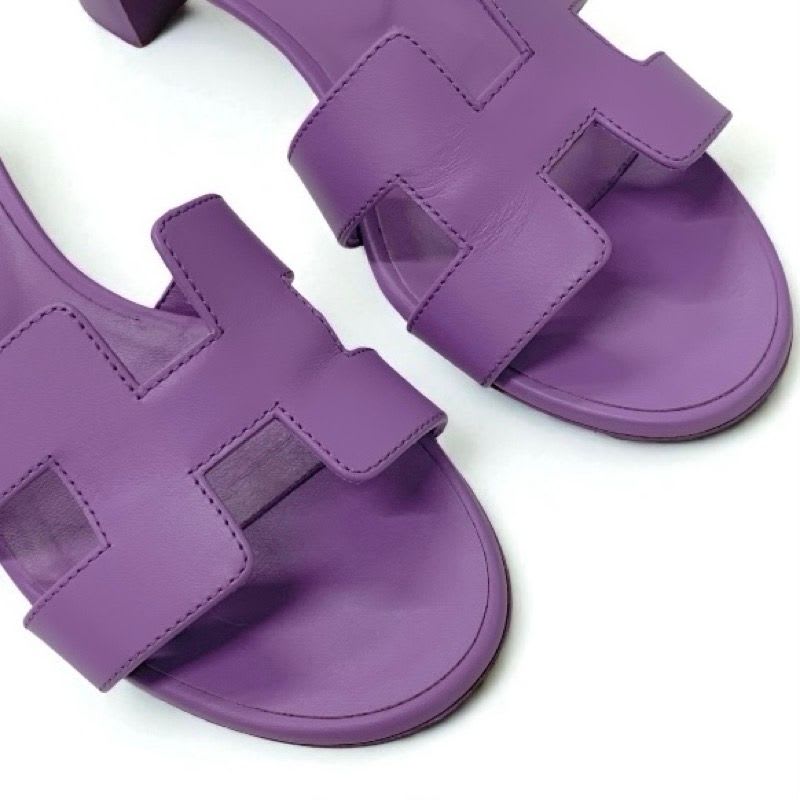 Hermes Oasis Sandals Shoes Leather Purple Mules — view 9