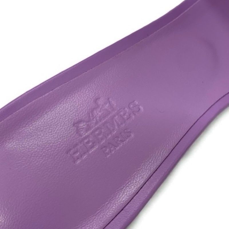 Hermes Oasis Sandals Shoes Leather Purple Mules — view 7