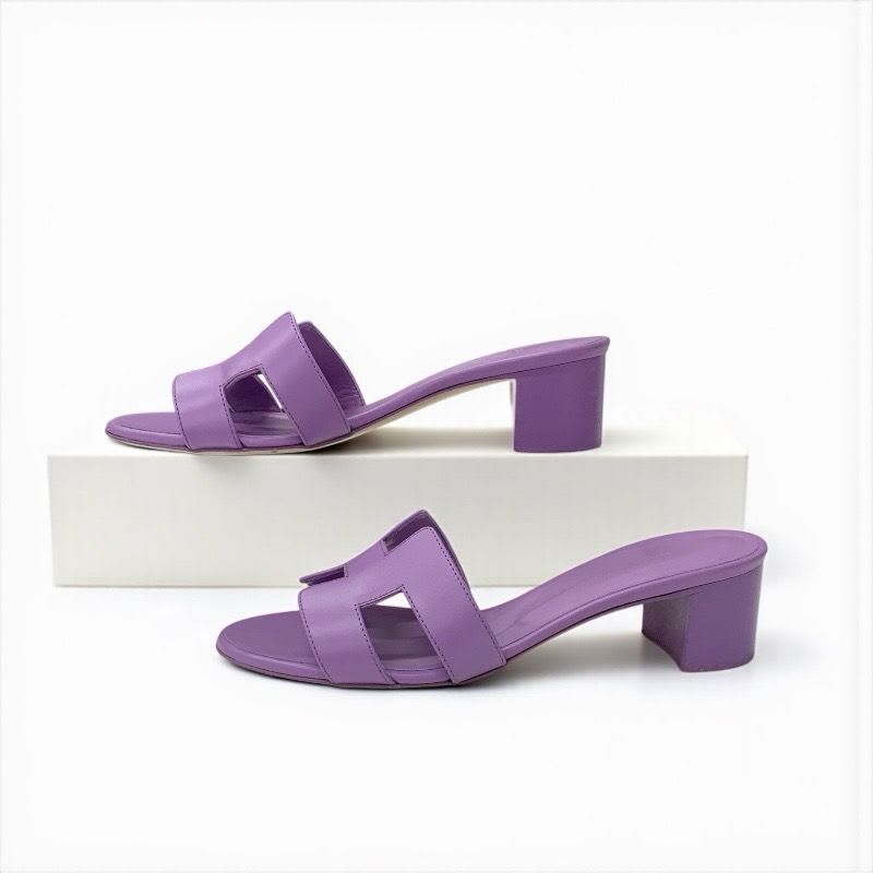 Hermes Oasis Sandals Shoes Leather Purple Mules — view 3