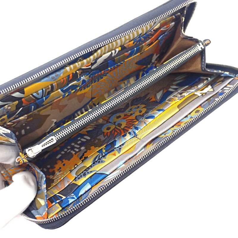 Hermes Azap Silk-in Long Wallet Vaux Epson Silk Navy Blue Indigo Barenia — view 8