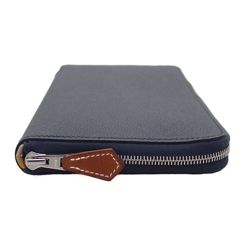 Hermes Azap Silk-in Long Wallet Vaux Epson Silk Navy Blue Indigo Barenia — view 3