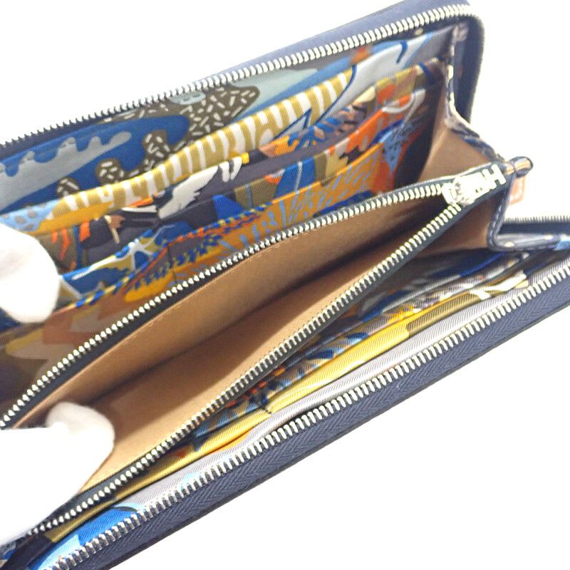 Hermes Azap Silk-in Long Wallet Vaux Epson Silk Navy Blue Indigo Barenia — view 9