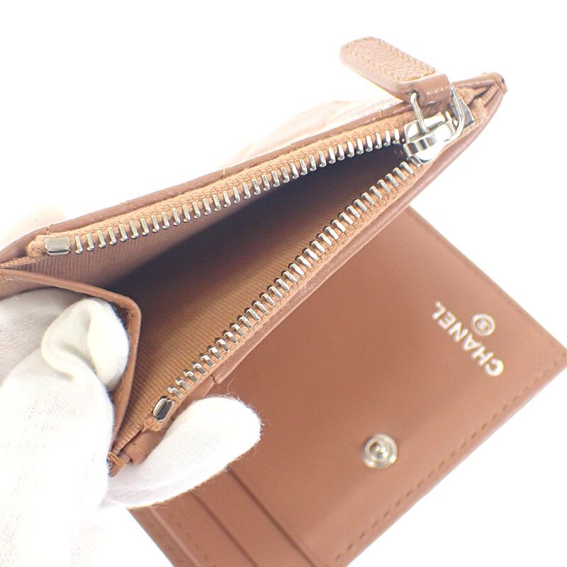 Chanel Classic Small Wallet Ap3388 Coin Case Grained Calfskin Camel Silver — view 9