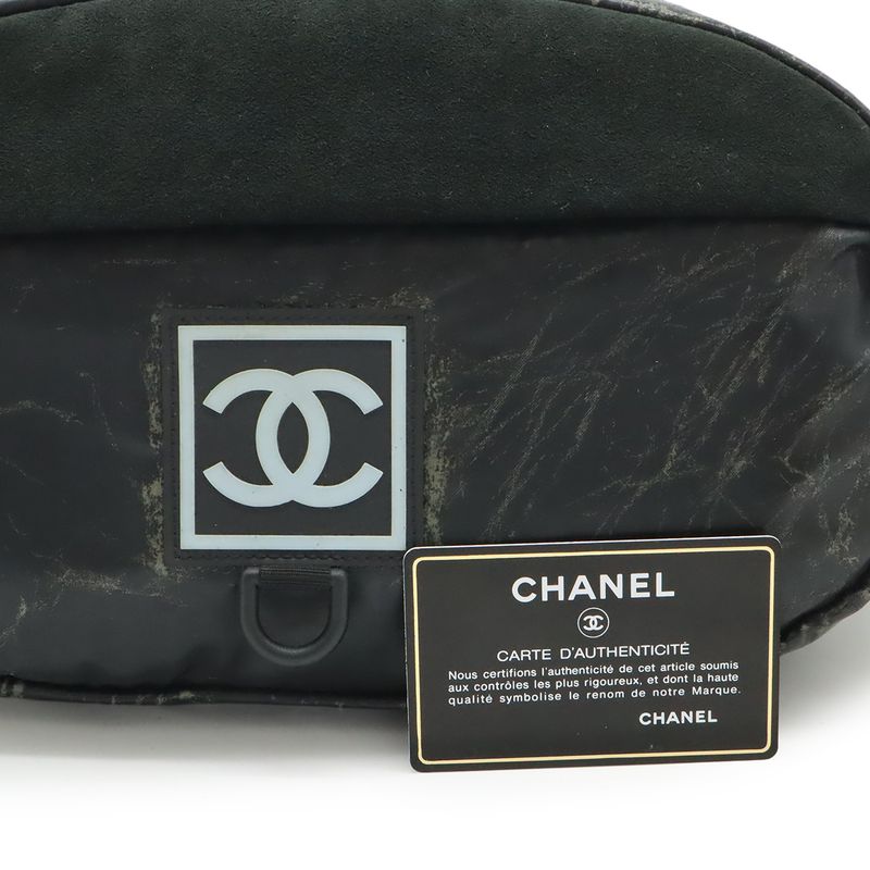 Chanel Sports Line Waist Pouch Bag Body Rubber Suede Black — view 9
