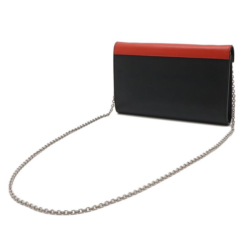 Celine Pocket Large Flap Chain Wallet Shoulder Bag 2-Way Clutch Leather Black — view 2